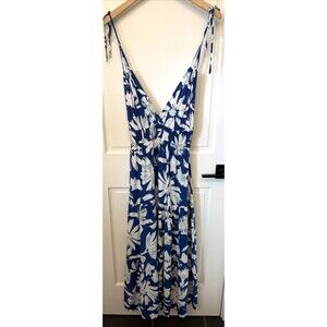 Patrons of Peace Blue White Floral  Sun Dress S Tiered Shoulder Ties Beach Boho